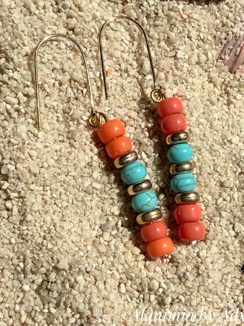 Turquoise vintage bohemian gold earrings.